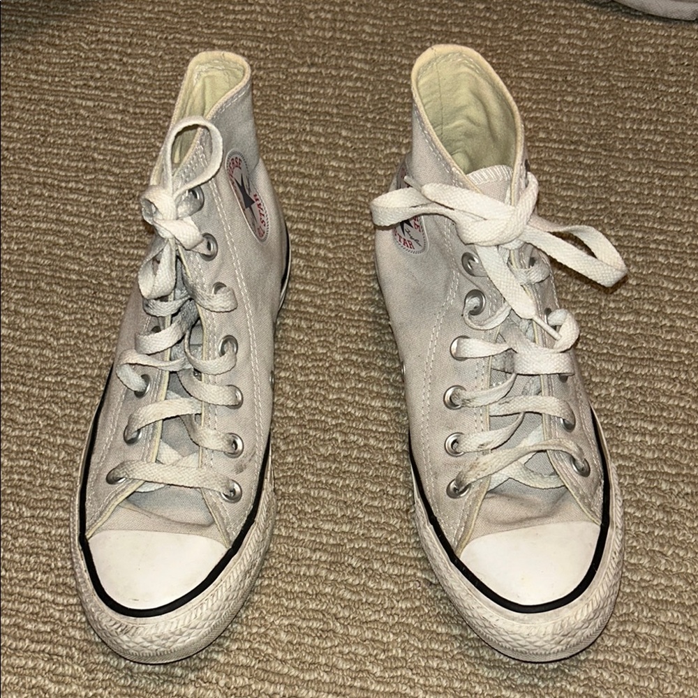 Grey-White Converse Chuck Taylor All Star High Tops (No Platform)
